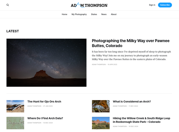 A screenshot of the new Adam Thompson Adventures blog!