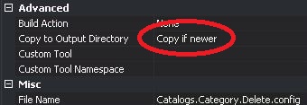 Image of properties in visual studio. With marked "copy if newer"