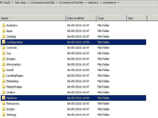Image of configuration and pipelines folders in windows explorer
