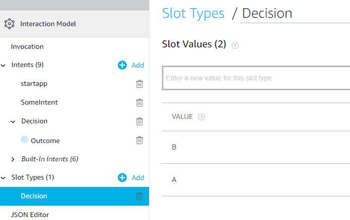 Alexa skill Slot Type