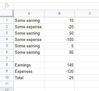 Google spreadsheet sum negative or positive numbers