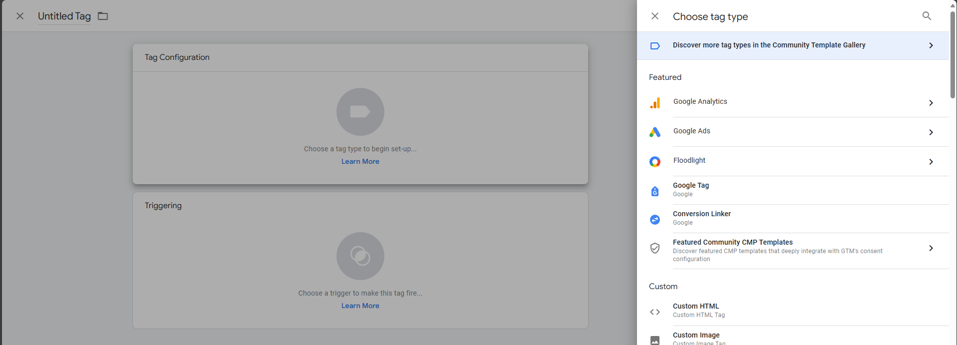 google tag manager choose tag type