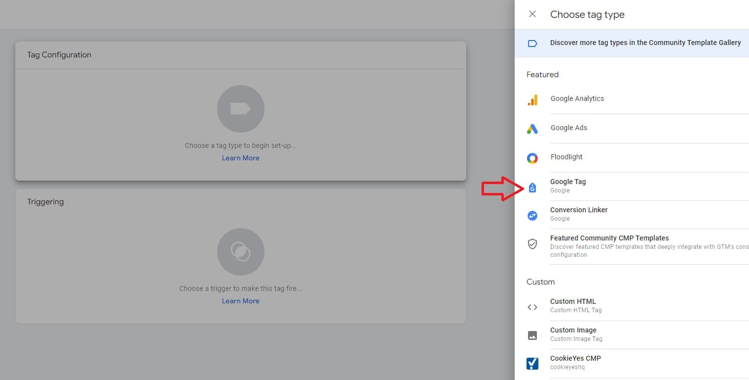 google tag manager set up tag with google tag