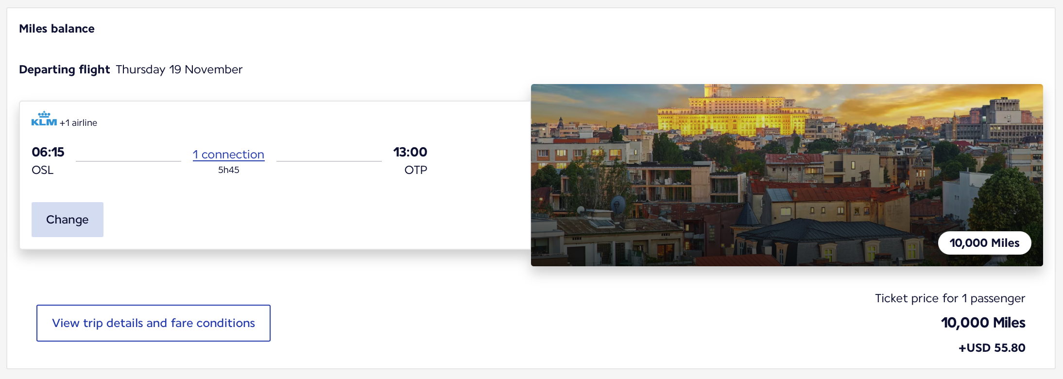 Flying Blue award ticket from Oslo to Bucharest via Amsterdam