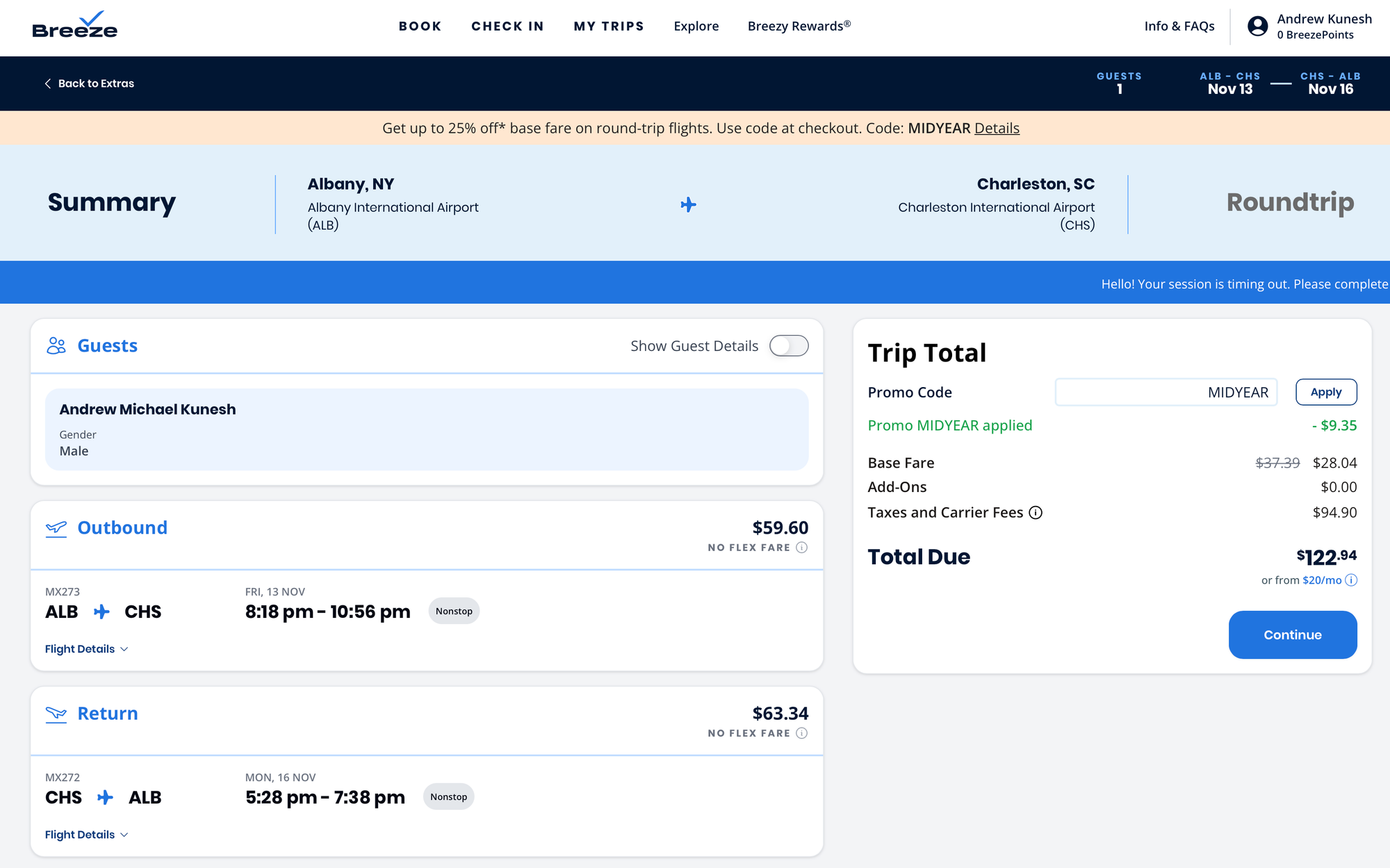 Booking A Breeze Flight With The MIDYEAR Promo Code