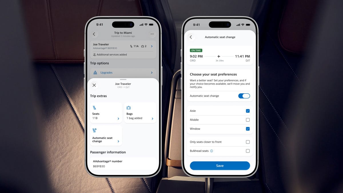 Seat preferences on American Airlines’ app