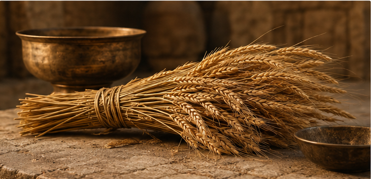     A close-up of a barley sheaf placed before the Lord, symbolizing Israel bringing the first portion of the harvest before eating from the new crop.