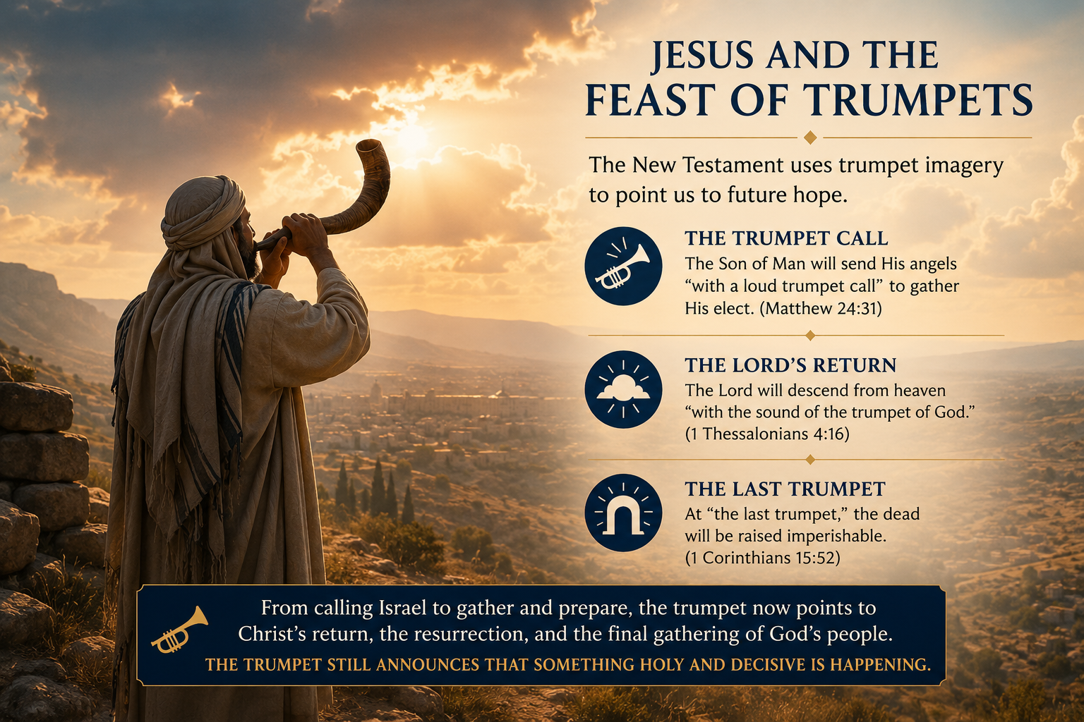 Jesus appearing in radiant clouds, symbolizing the trumpet of God and the hope of Christ’s return.