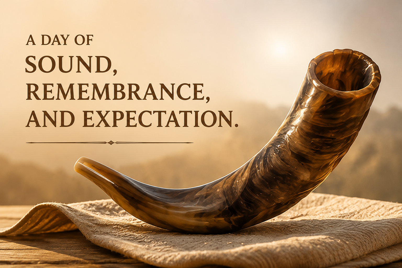 A close-up of a shofar representing the trumpet blasts of the Feast of Trumpets.