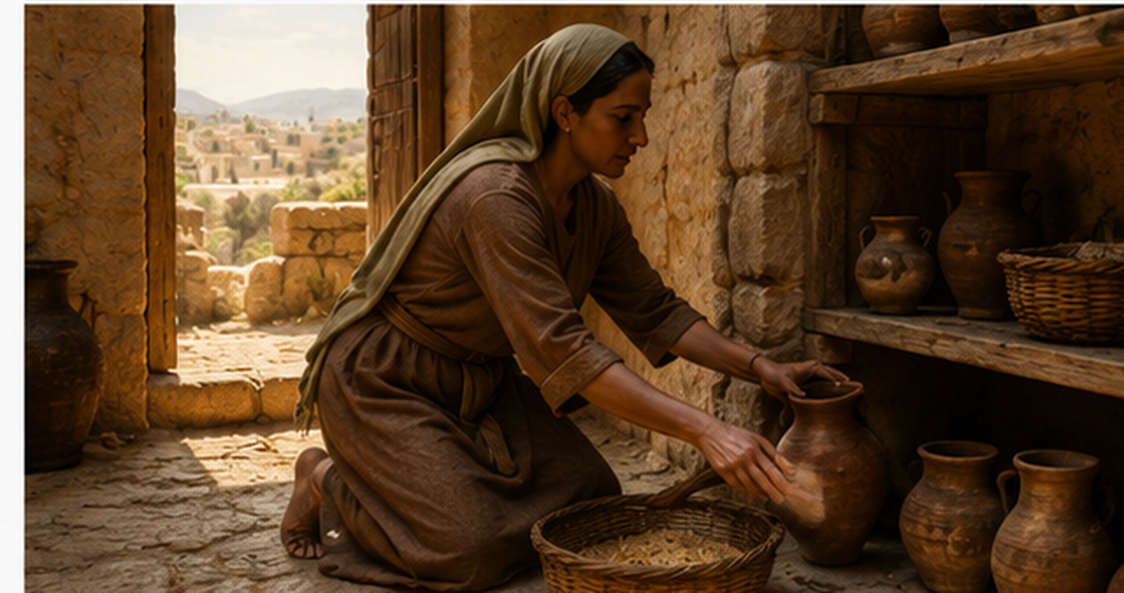 An Israelite woman removing leaven from her home before the Feast of Unleavened Bread.