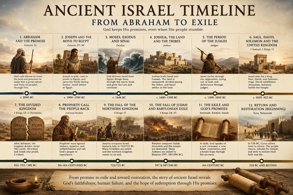 Ancient Israel timeline from Abraham to exile. Image by Kim Chow.