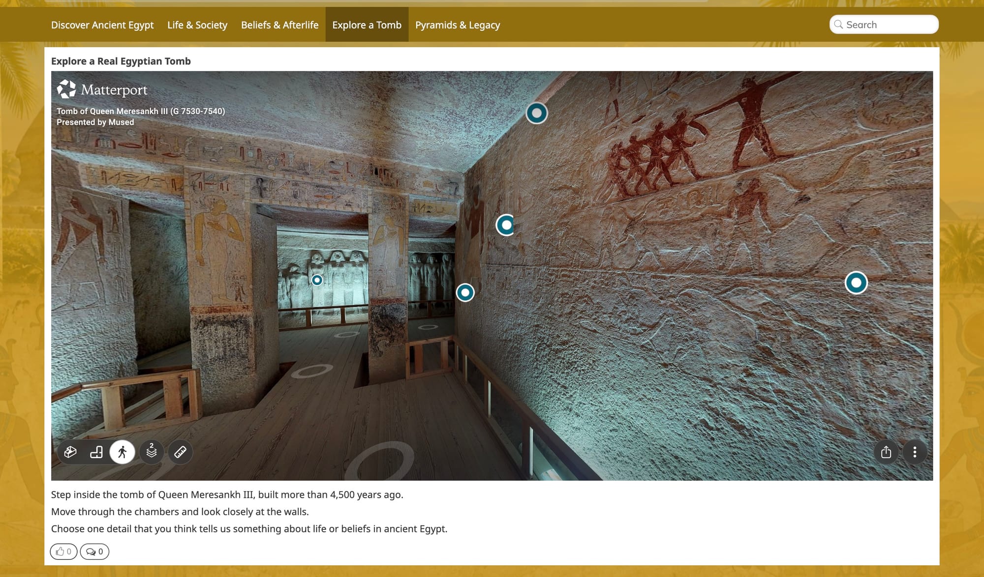 360-degree virtual Ancient Egyptian tomb tour embedded in a Netboard.me learning page