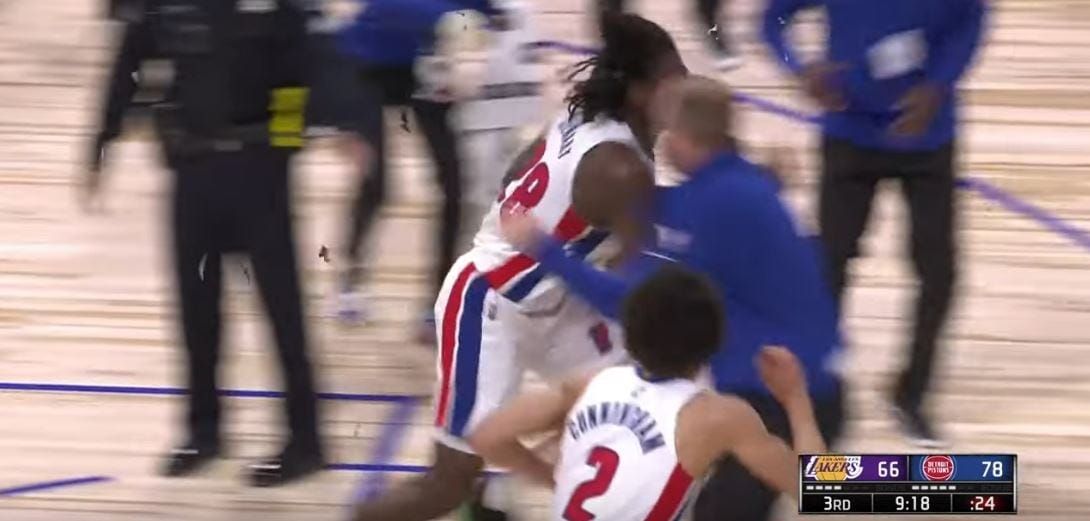 A new twist on the NBA 'Hold Me Back' fight: the 'Hold HIM Back' fight