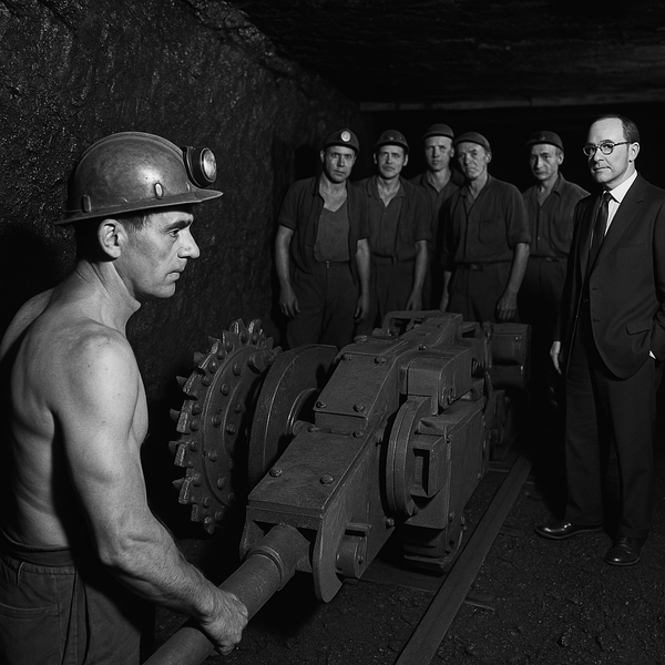 AI-generated image depicting the socio-industrial backdrop that inspired early sociotechnical theory—reminding us that human and technical systems evolve together.