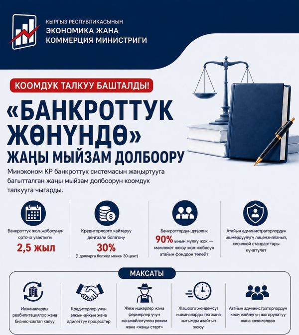 “Банкроттук жөнүндө” жаңы мыйзам коомдук талкууга коюлду
