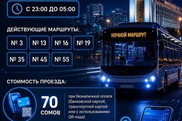 “Менин шаарым” тиркемесинде “Түнкү каттамдар” функциясы ишке кирди