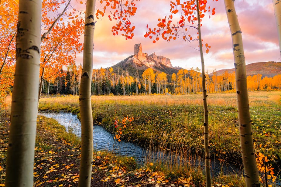 Sunset at Deb's Meadow, famously featured in John Wayne's True Grit Movie, off Owl Creek Pass near Ridgway, Colorado