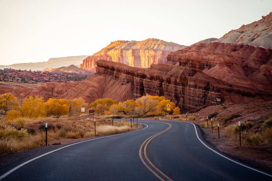 Fall colors along Highway 24 in the Fruita District of Capitol Reef National Park. © Roaming the Southwest