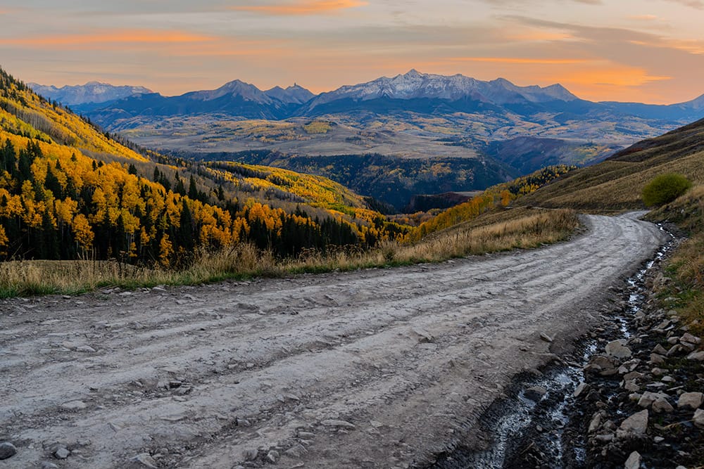 Sunset from Last Dollar Road looking towards Wilson Peak near Telluride, Colorado
