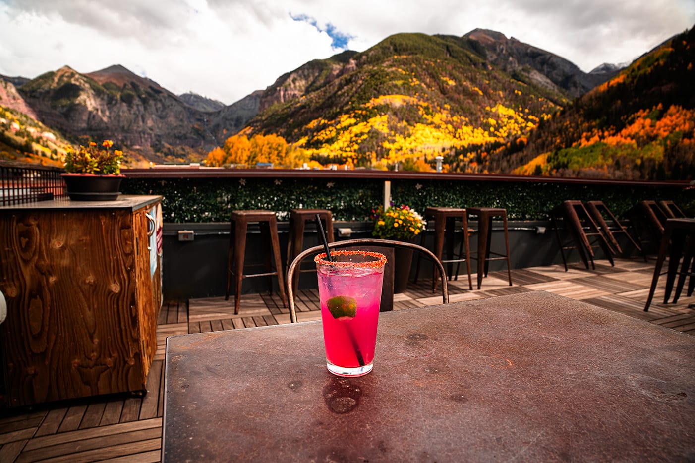 Seating, Views, and Drinks on the Rooftop Bar at Last Dollar Saloon in Telluride, Colorado