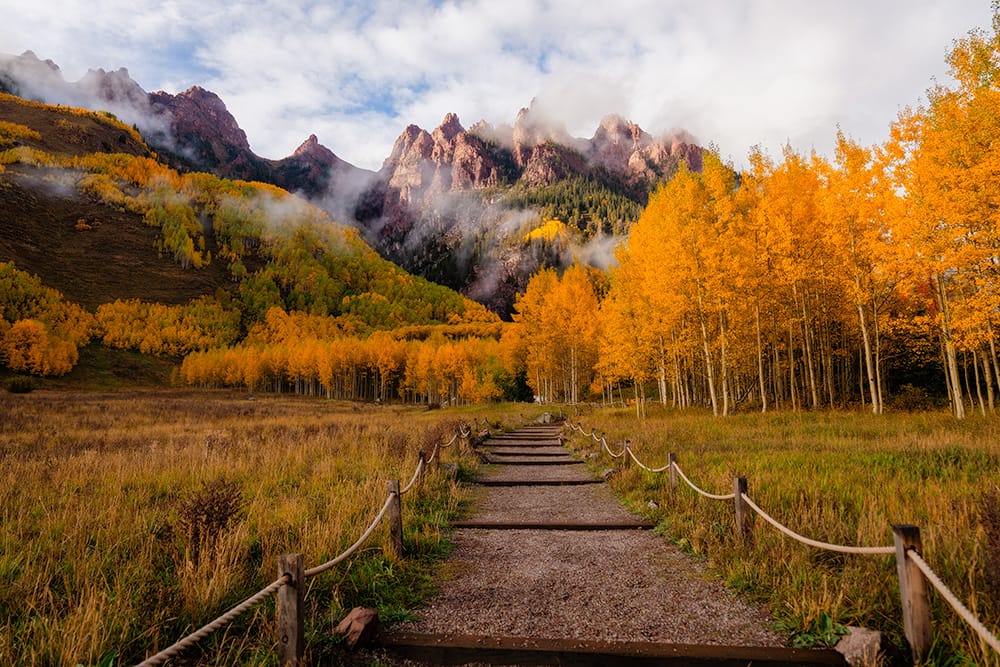 Moody day during fall colors within the Maroon Bells Scenic Area