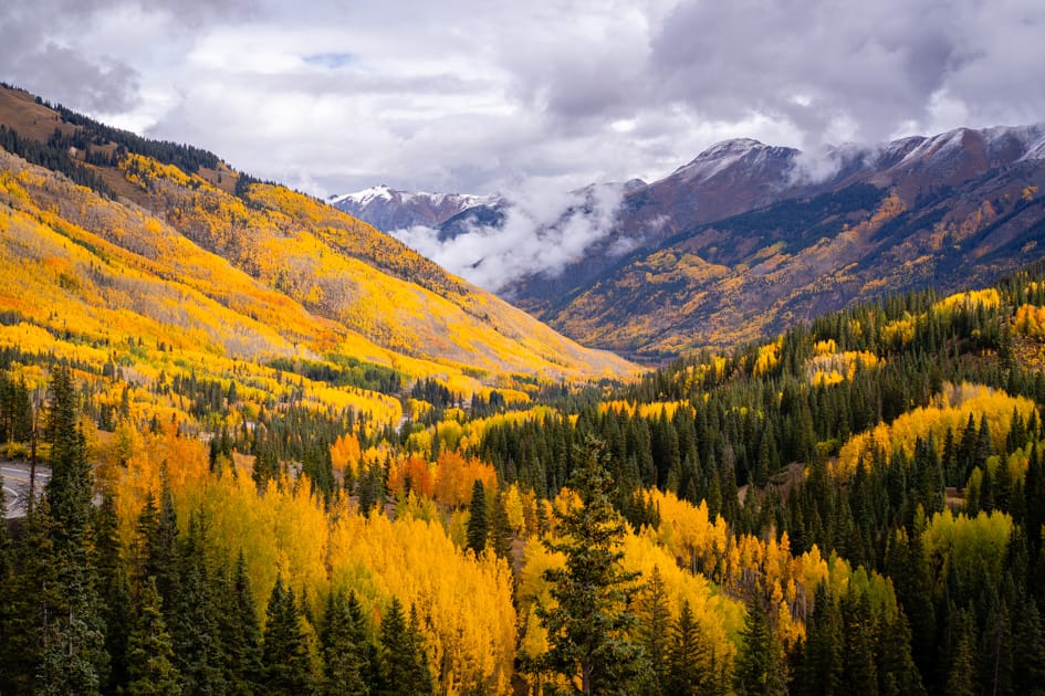 Moody conditions along the Million Dollar Highway between Ouray and Silverton, Colorado