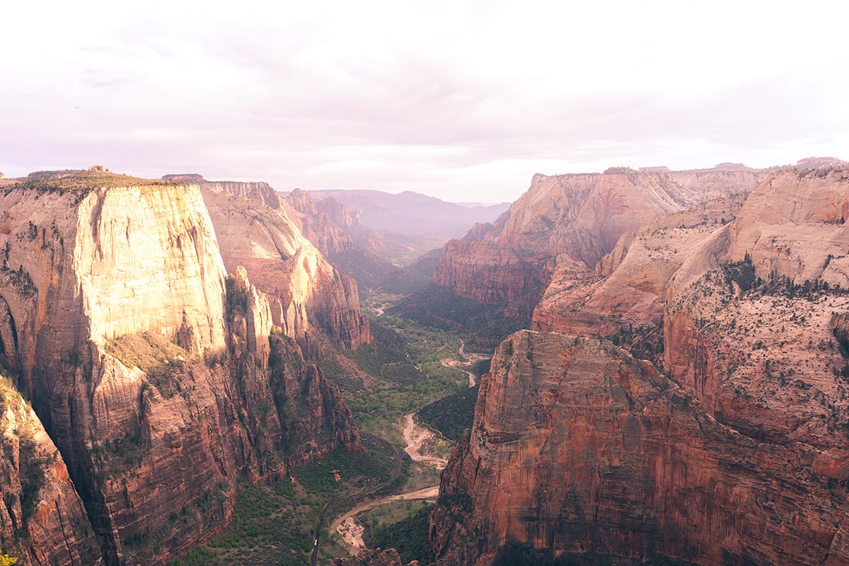 Golden light over Angels Landing, photographed from Observation Point in Zion National Park. © Roaming the Southwest