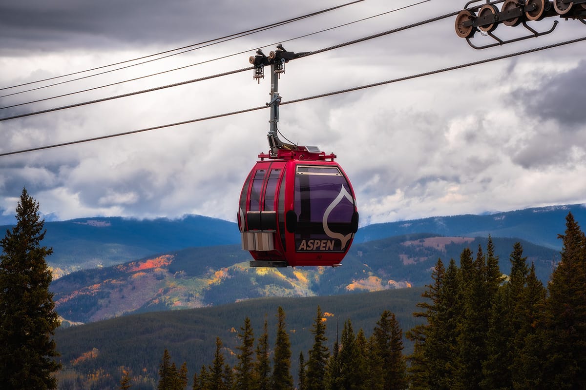 View of the Silver Queen Gondola from the Sundeck atop Aspen Mountain in Aspen, Colorado. © Roaming the Southwest.