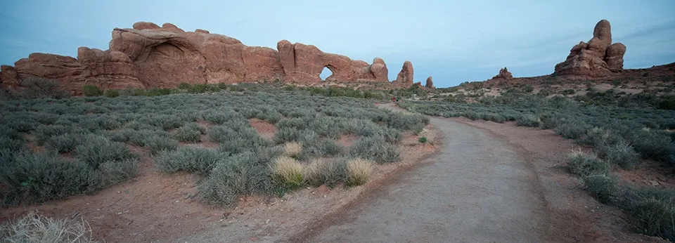 The first 300 feet of the Windows Trail at Arches National Park is designated barrier-free by the NPS. Beyond this section, stone steps and uneven terrain limit wheelchair access.