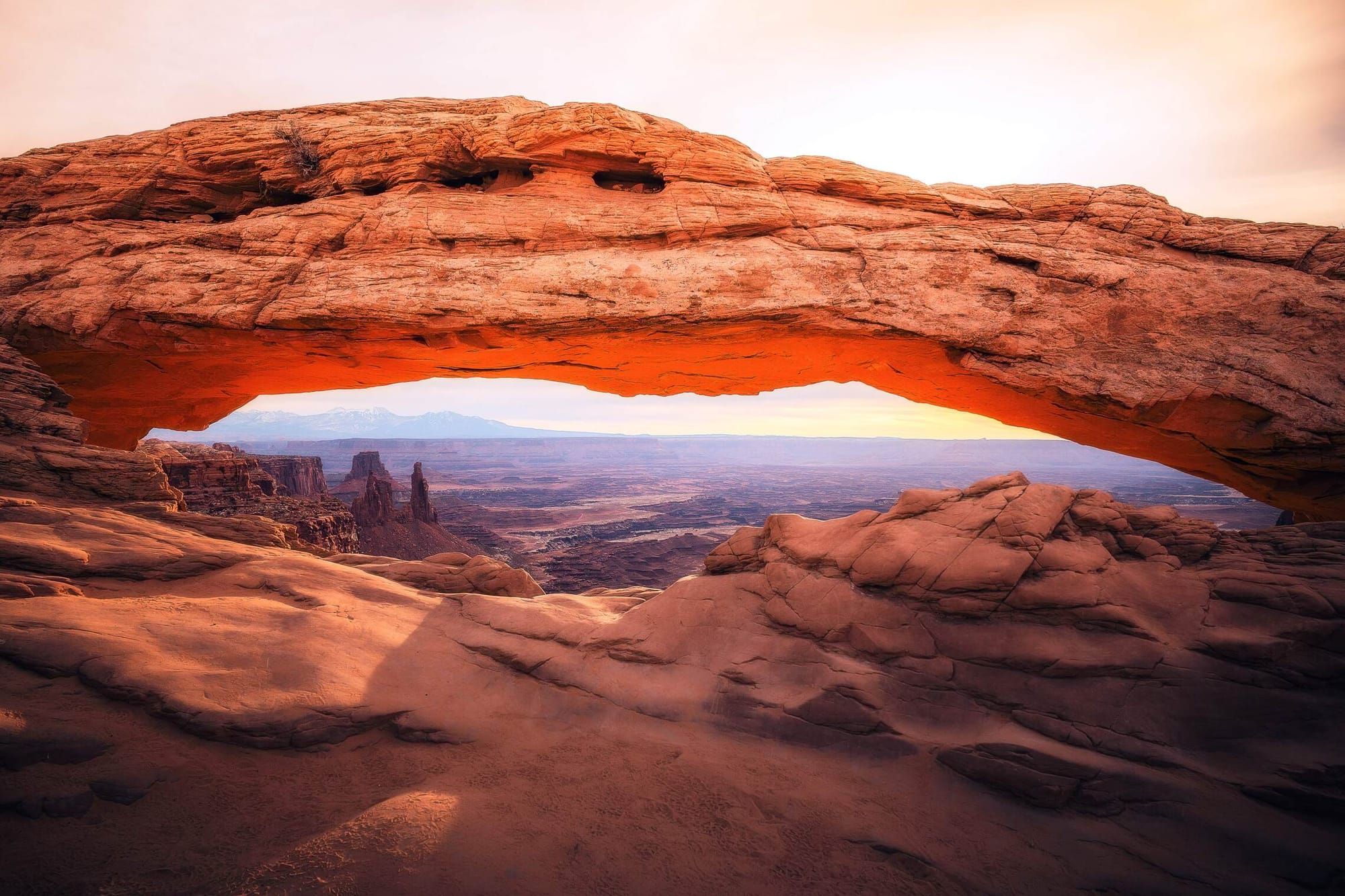 Golden light on Mesa Arch in Canyonlands National Park