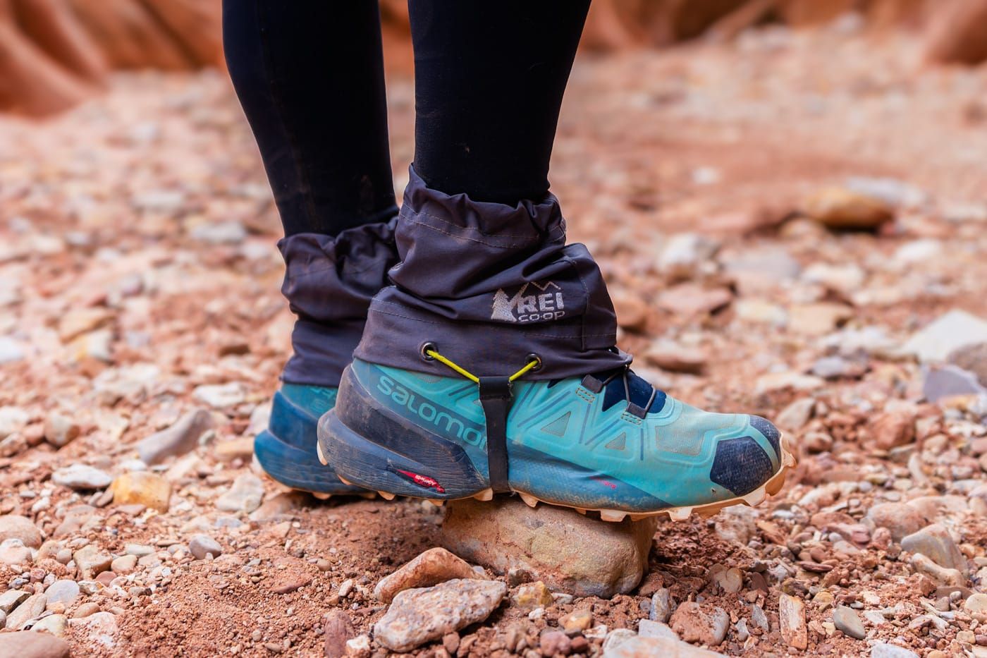 My Salomon Speedcross GTX trail runners paired with my old REI Flash Gaiters, which have since been retired. © Roaming the Southwest