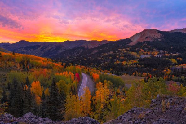 Sunrise view overlooking Red Mountain Pass off the Million Dollar Highway between Ouray and Silverton, Colorado