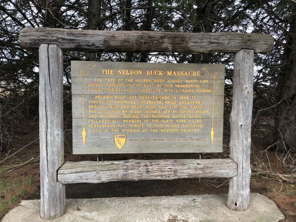 Historical marker for the Nelson Buck Massacre in Danbury, Nebraska.