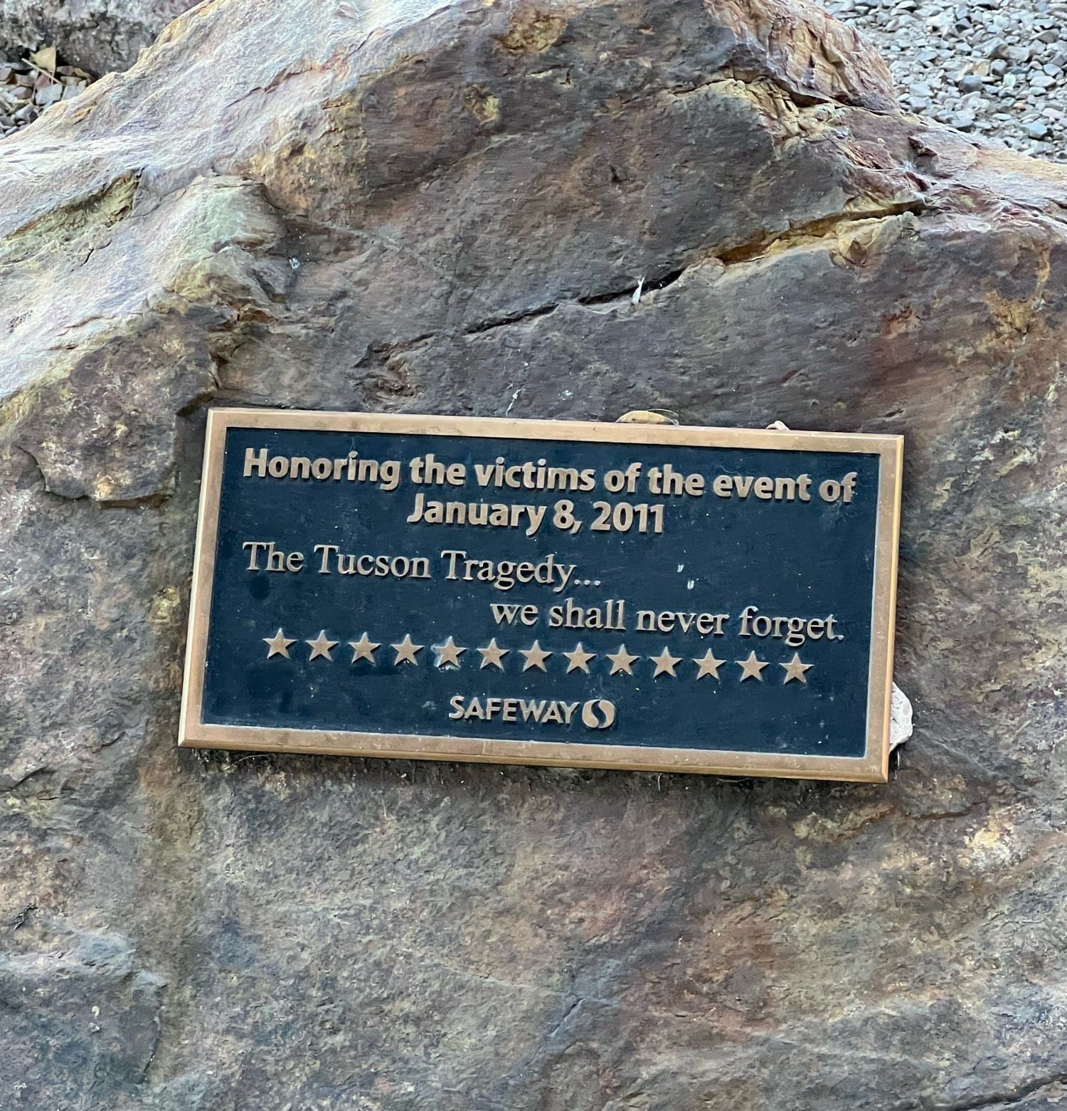 Marker placed by Safeway at the site of mass shooting in Casas Adobes, Arizona