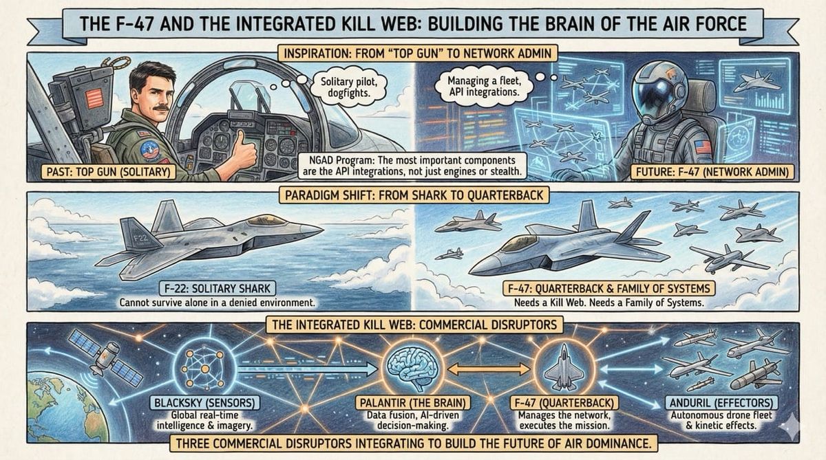 The F-47 and the Integrated Kill Web: How Palantir, Anduril, and BlackSky Are Building the Brain of the Air Force