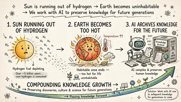 Sun is Running Out of Hydrogen and World Will Be Inhabitable. So We Should Work With AI To Transfer Knowledge To Future Generations