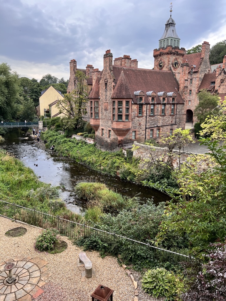 Historic Dean Village buildings next to the Water of Leith