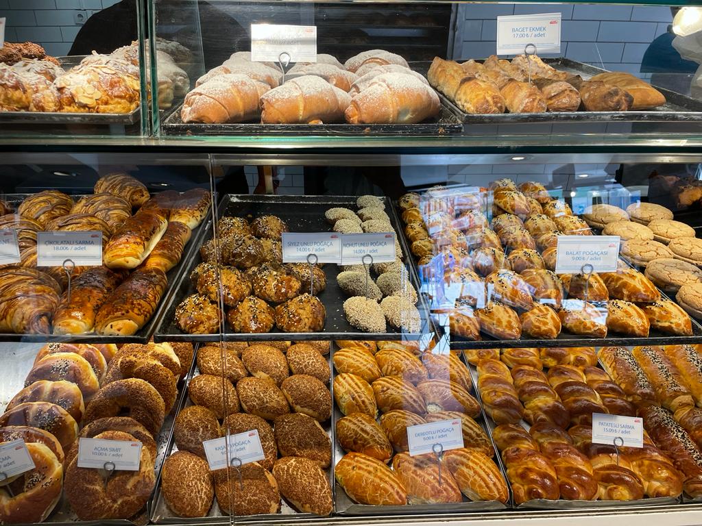 Photos of patisserie display case in Istanbul Turkey