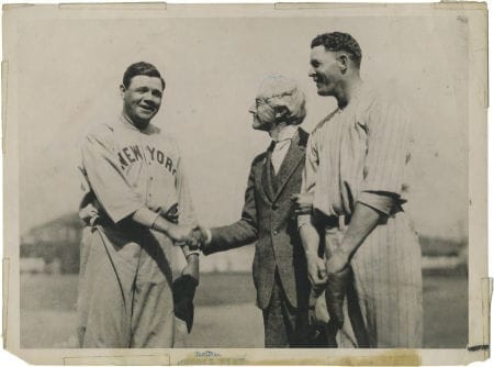 Babe Ruth and  Bob Meusel with Commisioner Landis