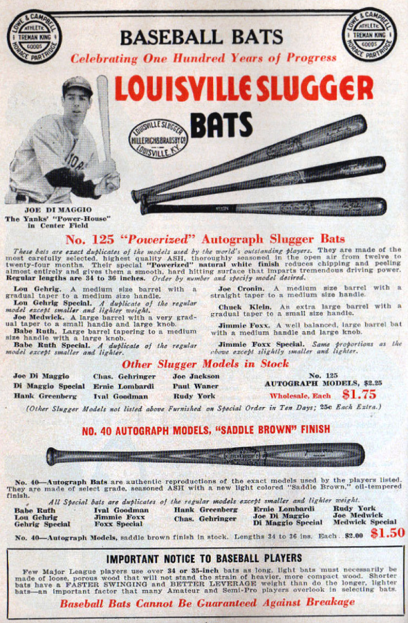 Louisville Slugger Baseball Bat 1939 advertisement