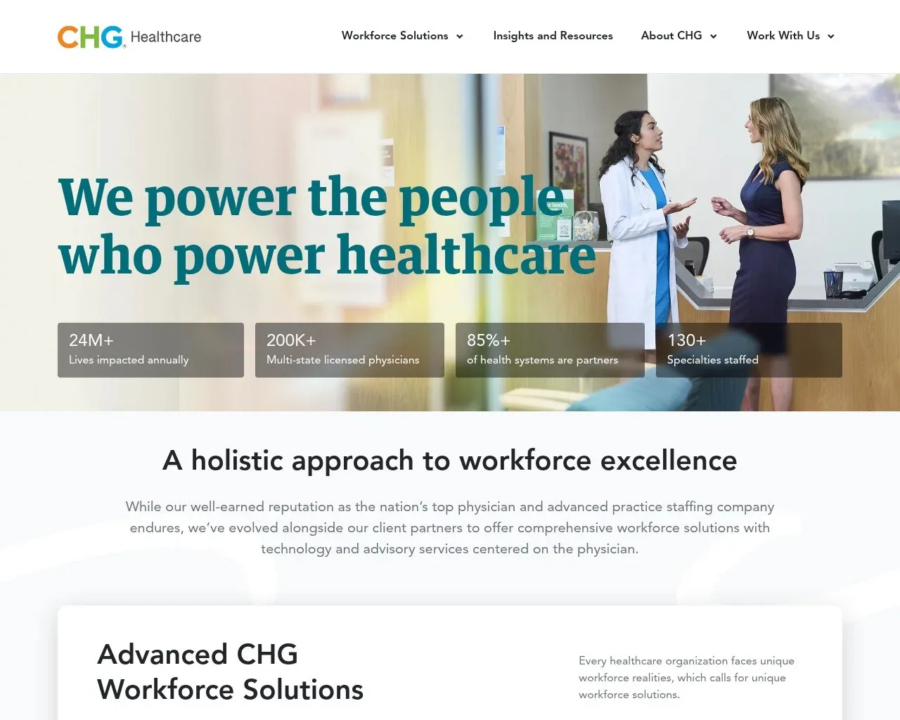 Screenshot of the CHG Healthcare website homepage