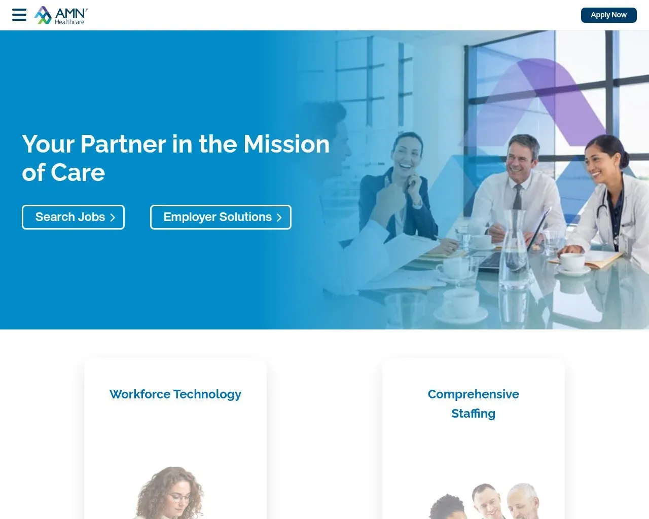 Screenshot of the AMN Healthcare website homepage