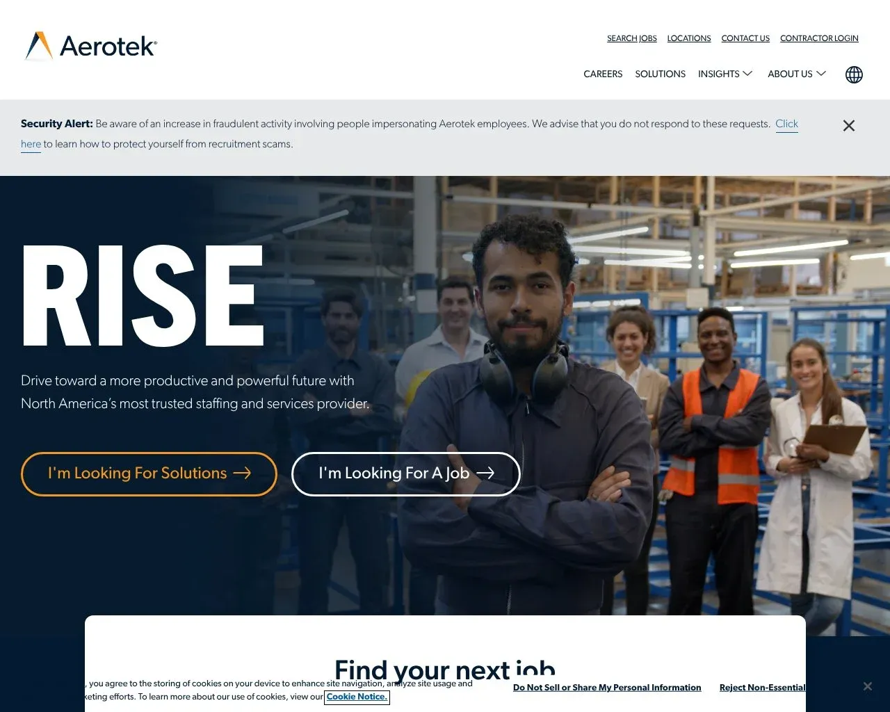 Screenshot of the Aerotek website homepage