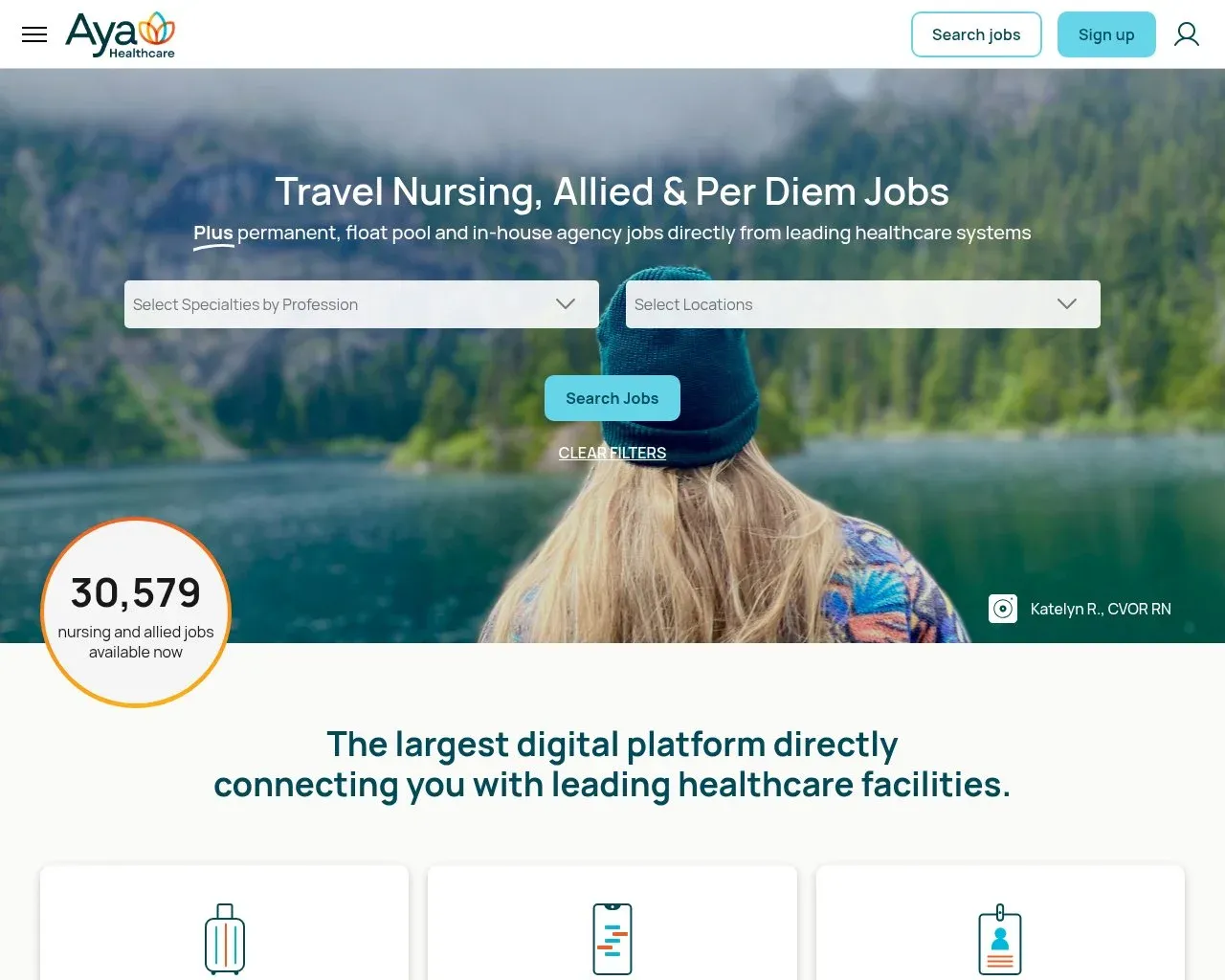 Screenshot of the Aya Healthcare website homepage