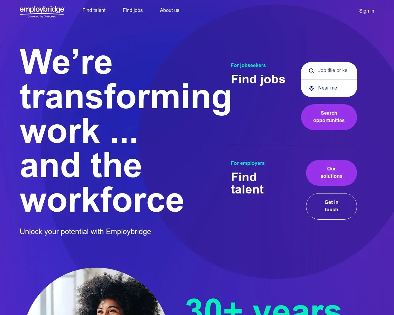 Screenshot of the Employbridge website homepage