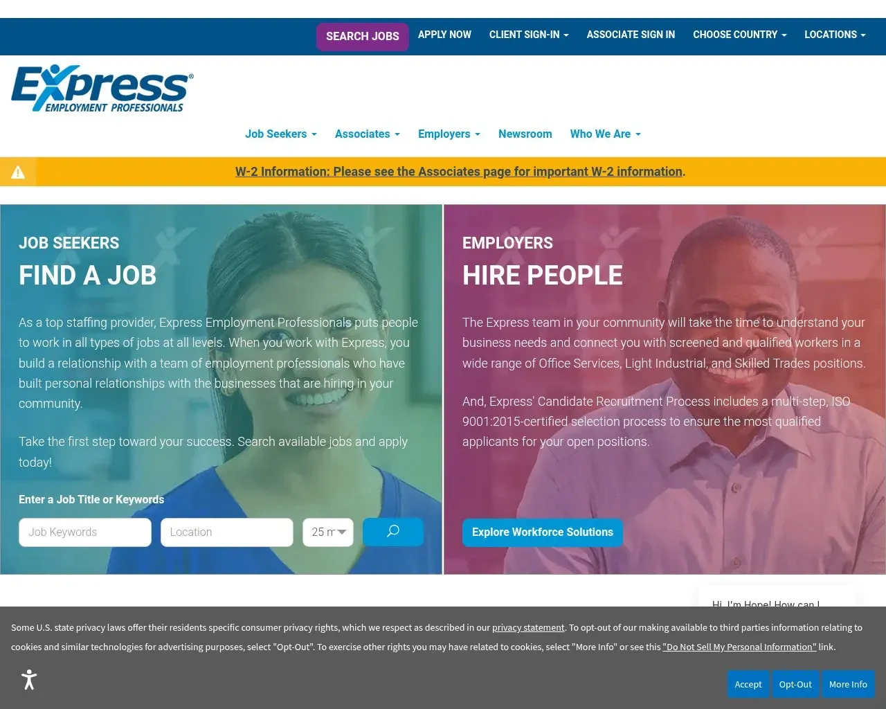 Screenshot of the Express Employment Professionals website homepage