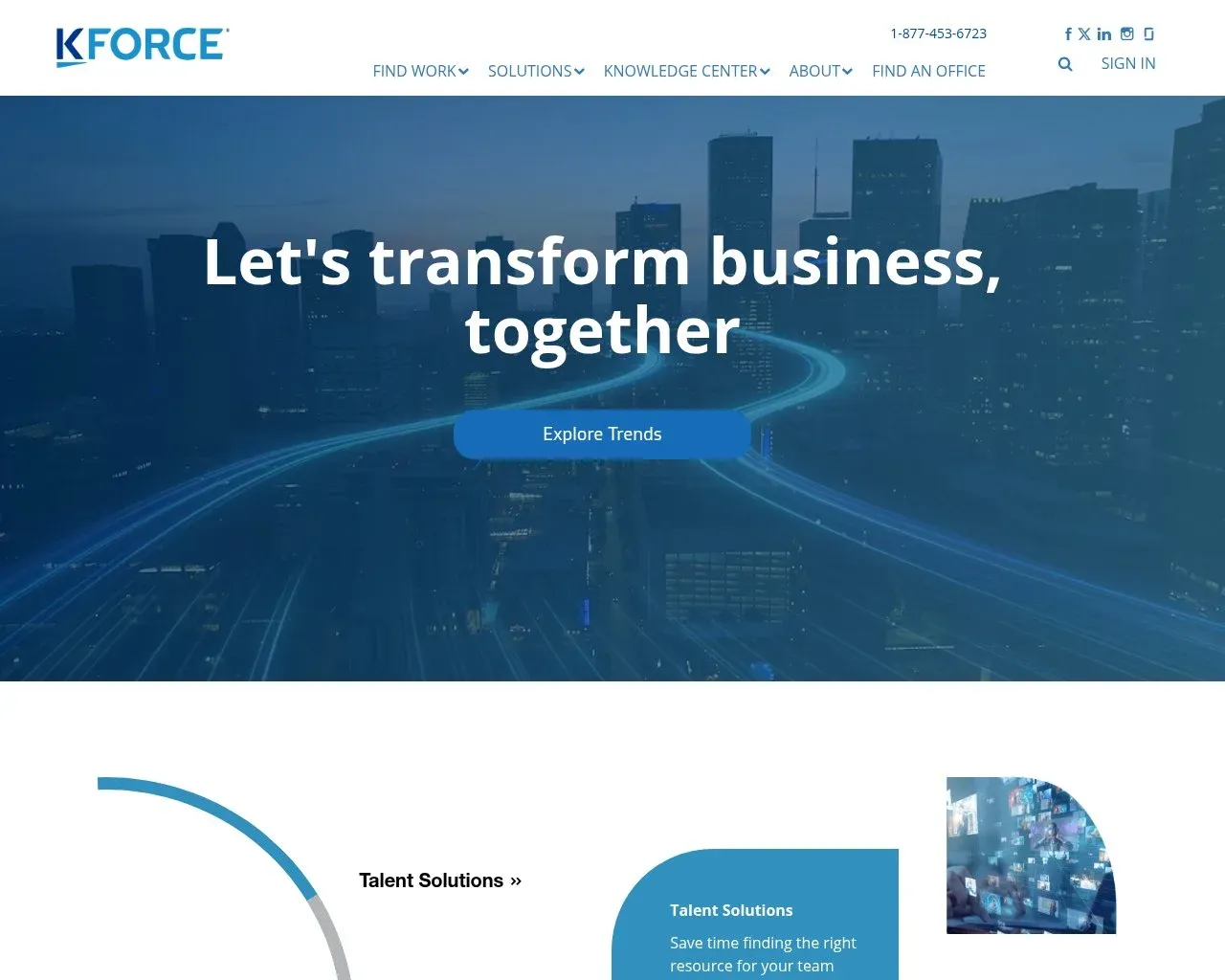 Screenshot of the Kforce website homepage