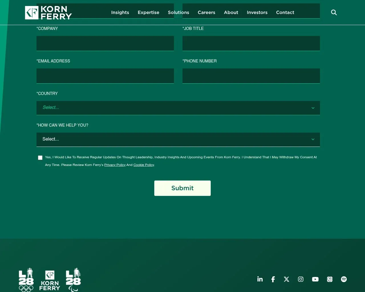 Screenshot of the Korn Ferry website homepage