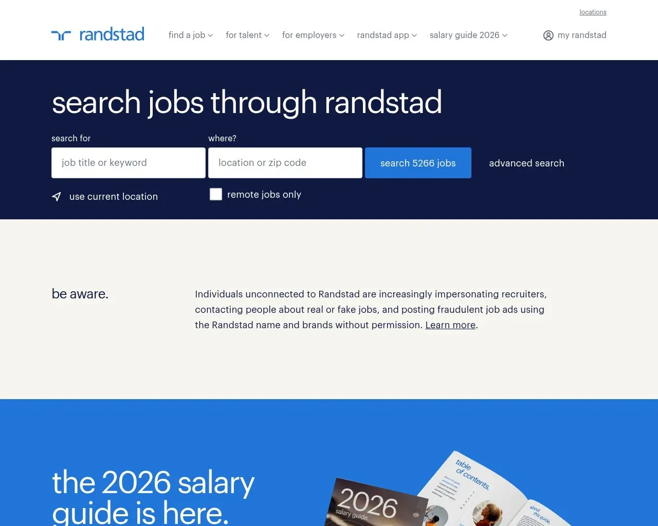 Screenshot of the Randstad website homepage