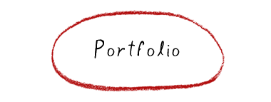 Button with red pencil circular border, reads: Portfolio